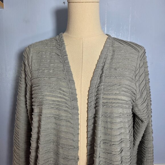 Lularoe Medium Gray Textured Striped Longsleeve Maxi Duster Cardigan (Flaw) - Picture 2 of 11